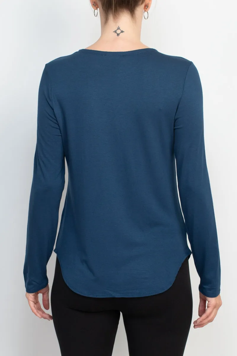 Cupio crew neck long sleeve solid matte jersey top