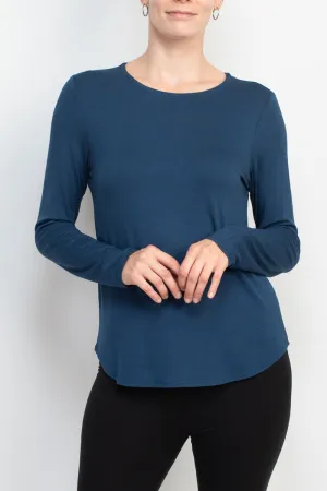 Cupio crew neck long sleeve solid matte jersey top