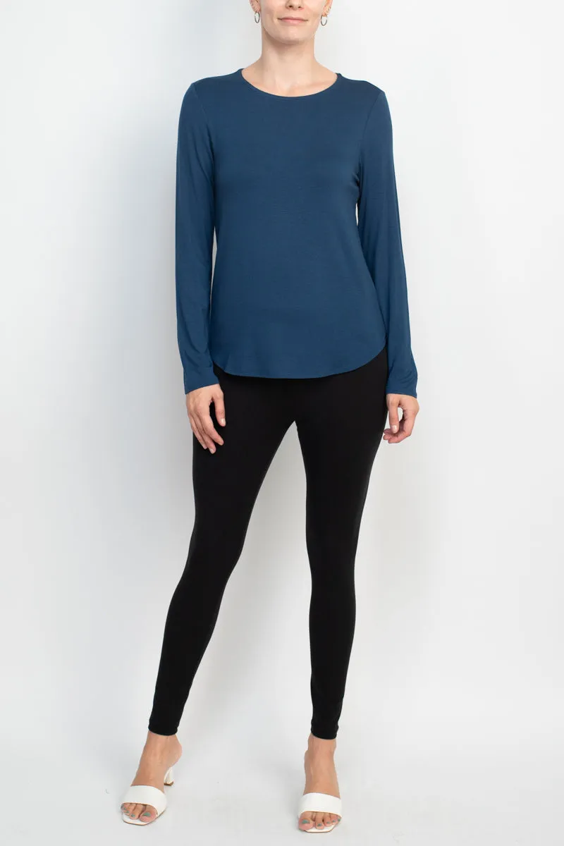 Cupio crew neck long sleeve solid matte jersey top