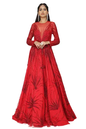 Dazzling red gown.