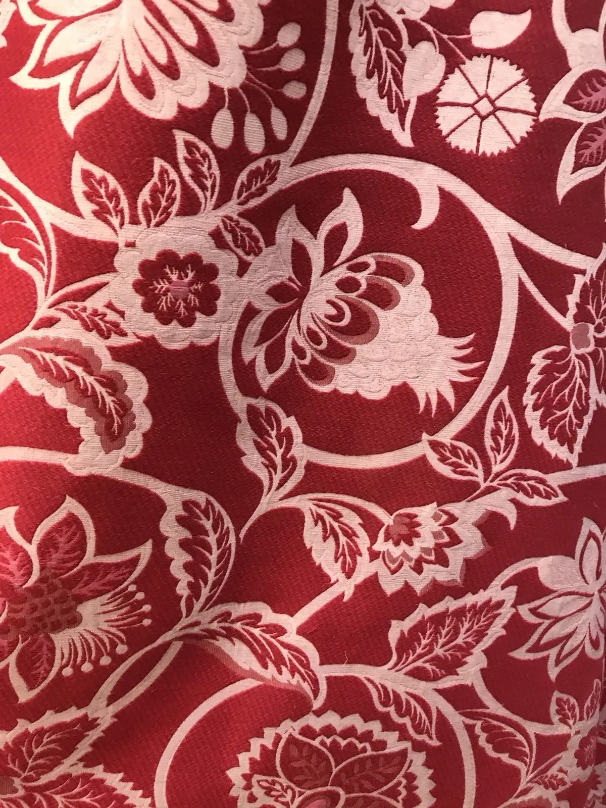 Designer Brocade Floral Drapery Fabric- Fuchsia Pink Red White -By The Yard