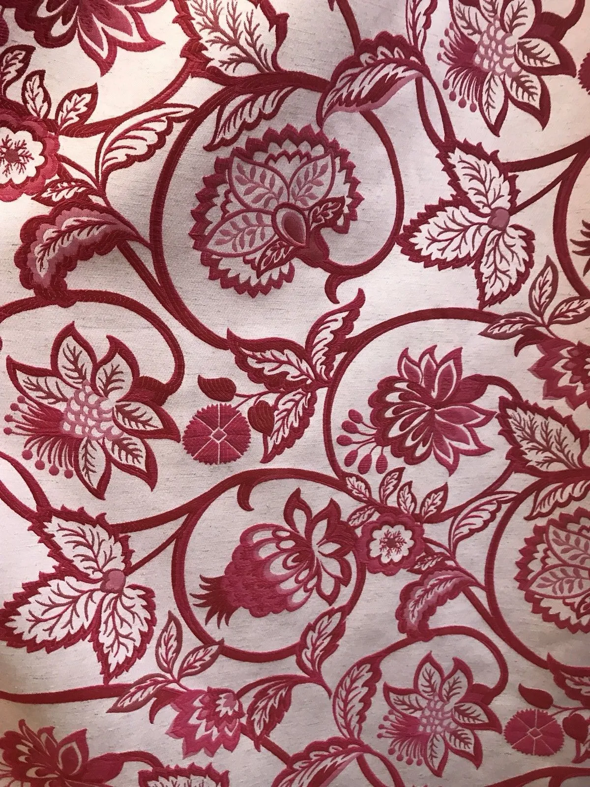 Designer Brocade Floral Drapery Fabric- Fuchsia Pink Red White -By The Yard