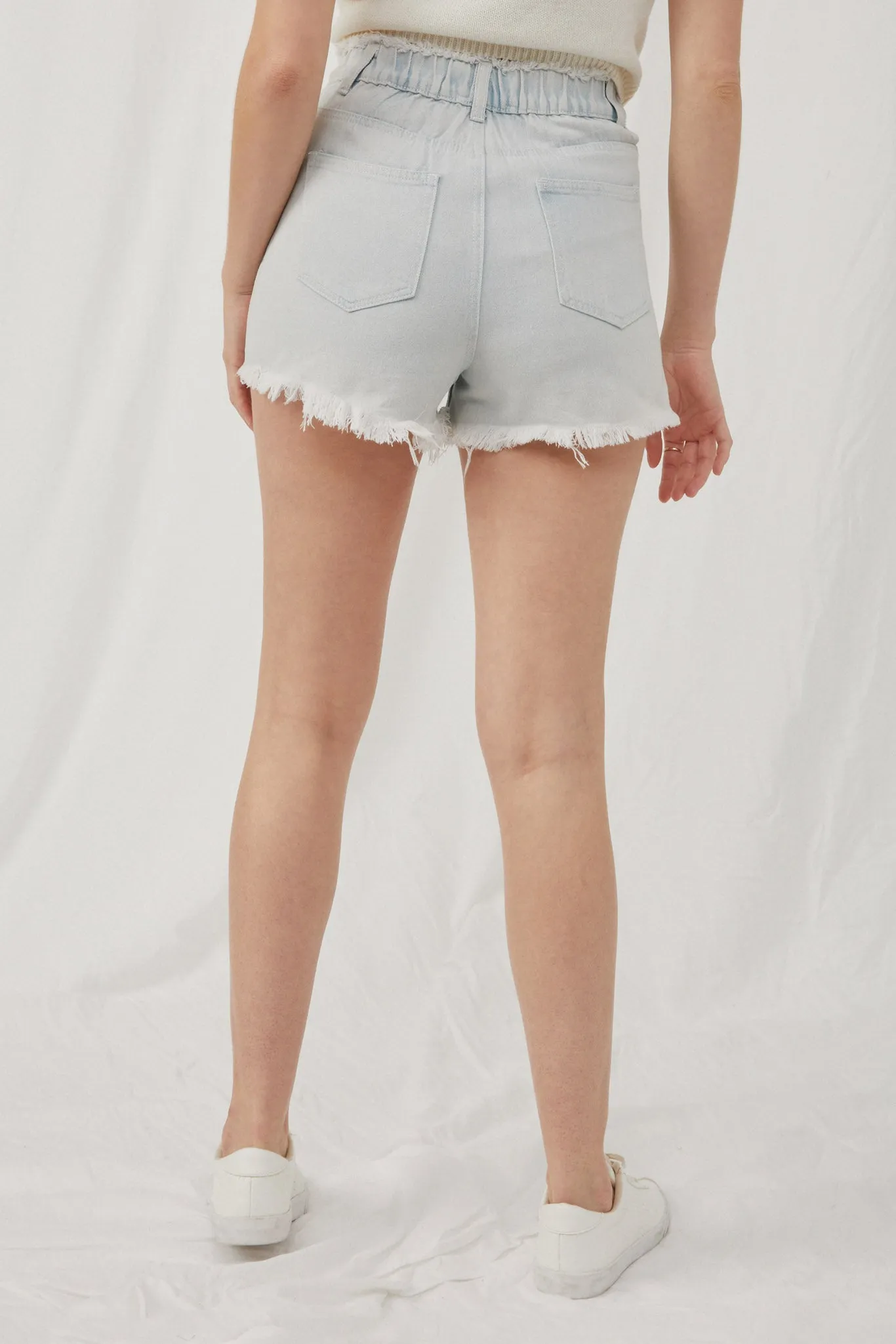 Distressed Frayed Detail Denim Shorts