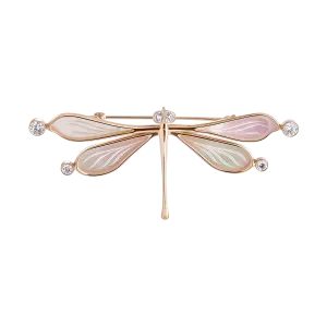 Dragonfly Brooch in 14k Yellow Gold and Mother-of-Pearl