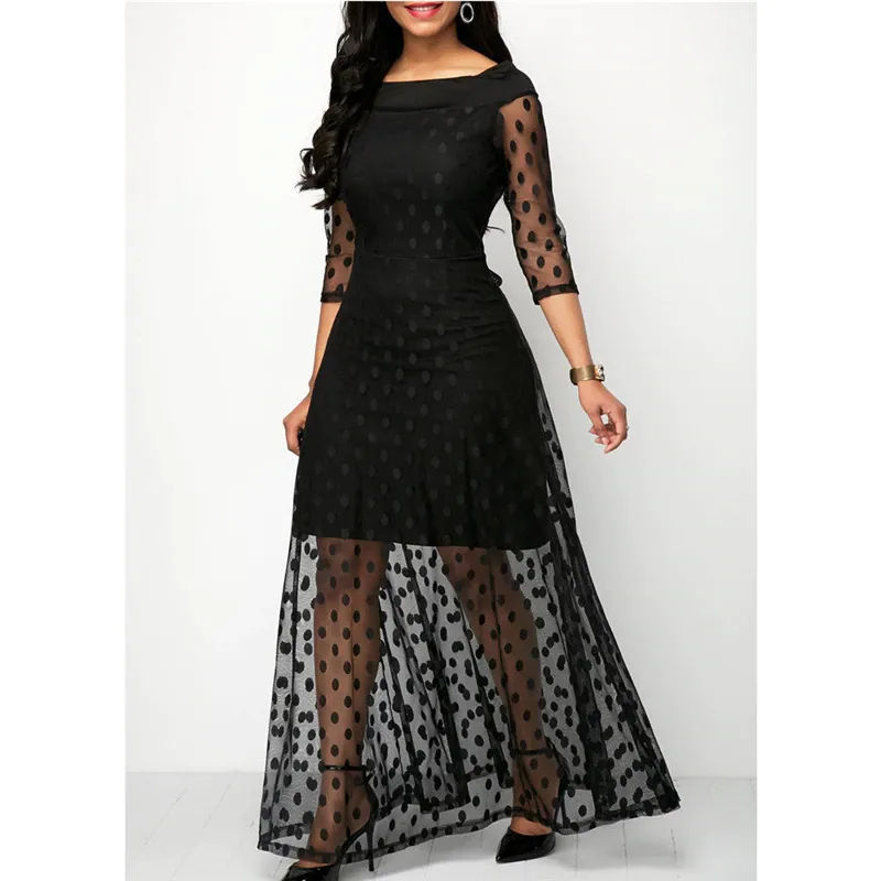 Elegant Lace Women Polka Dot Print Dress