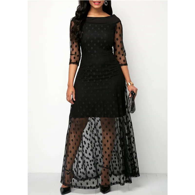 Elegant Lace Women Polka Dot Print Dress