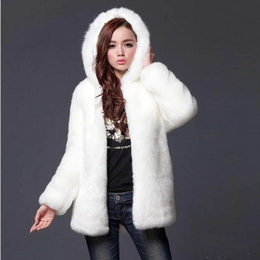 Faux fur women's hooded coat mid-length coat