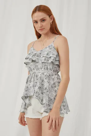 Floral Print Ruffled Split Peplum Tank