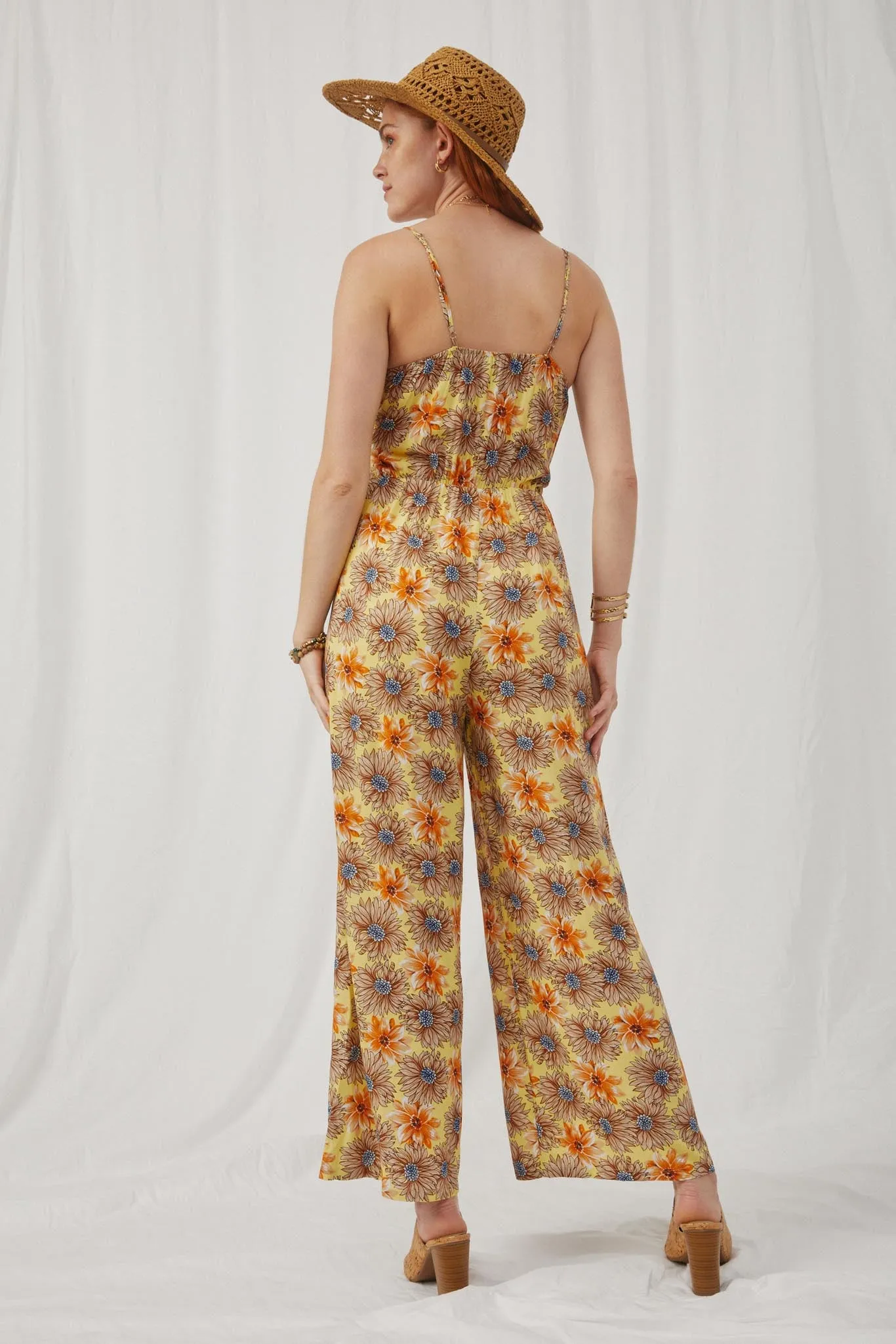 Floral Ruffled Cutout Wideleg Jumpsuit