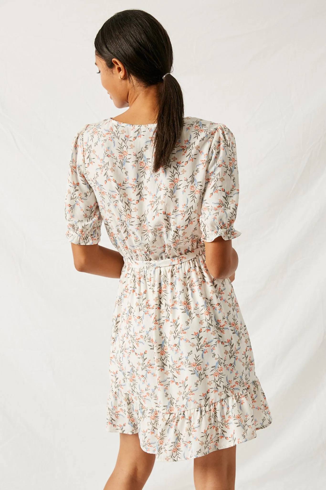 Floral Surplice Ruffle Mini Dress