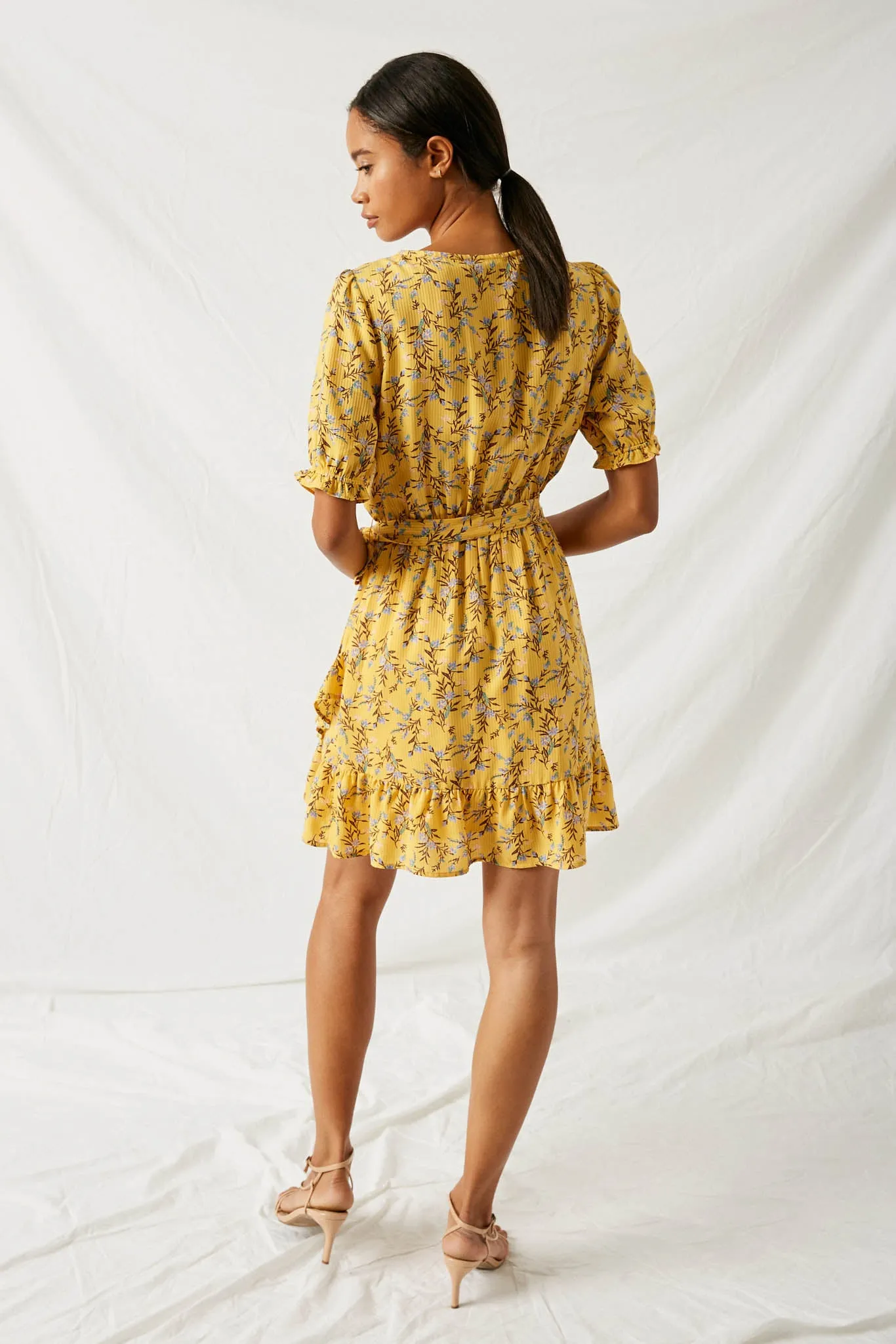 Floral Surplice Ruffle Mini Dress