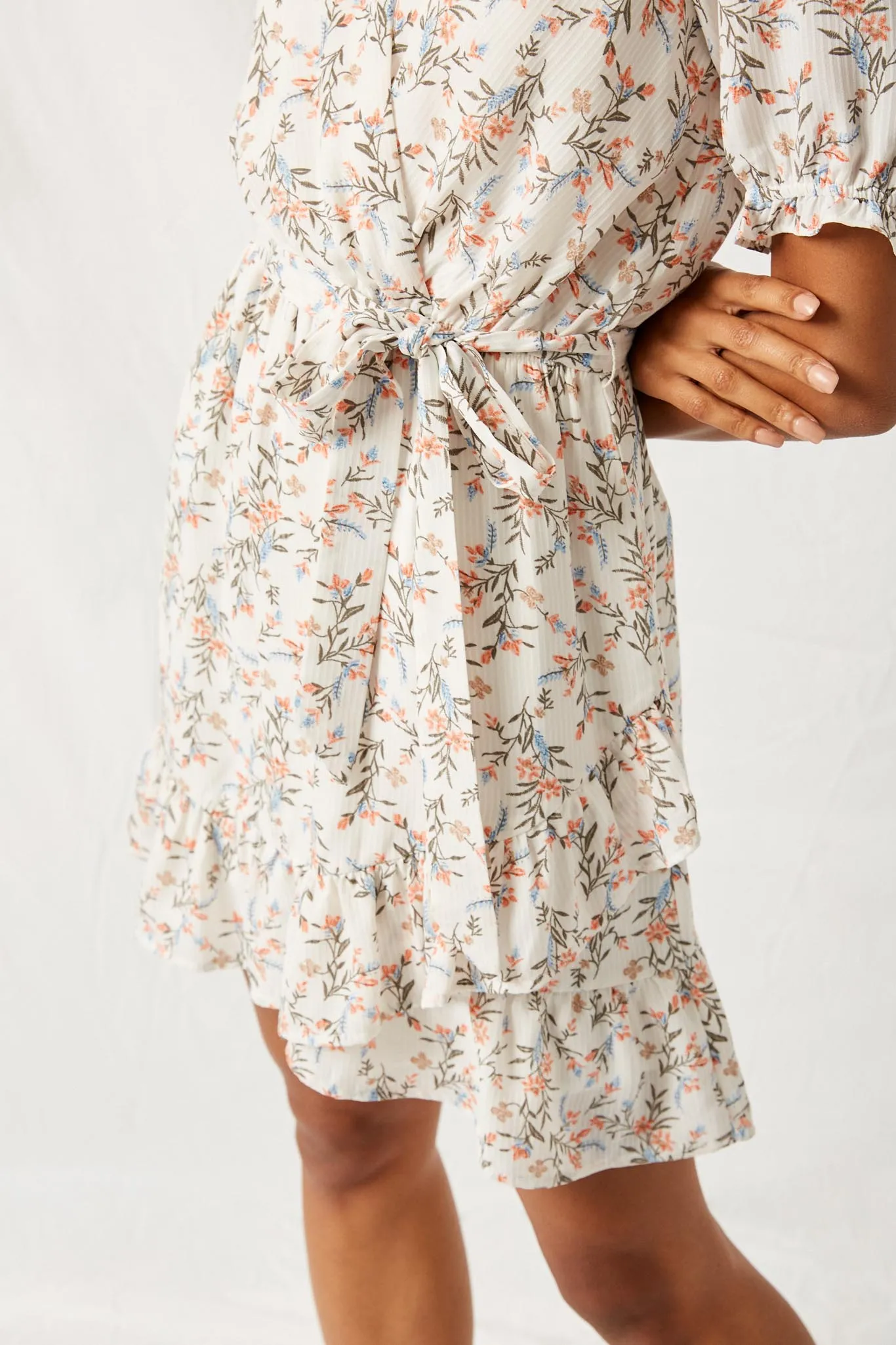 Floral Surplice Ruffle Mini Dress