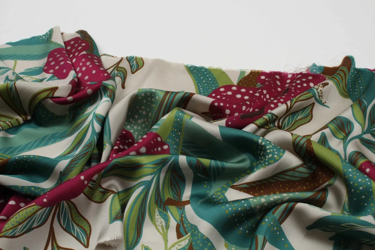 Fluid Satin - Light-Weight - Tropical Flowers Print