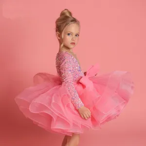 Glitter Illusion Puffy Layered V Neck Girl Party Dresses