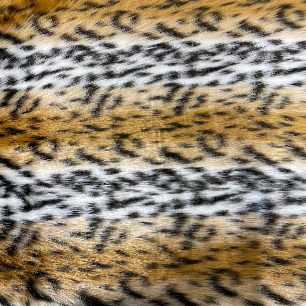 Gold White Leopard Print Long Pile Faux Fur Fabric