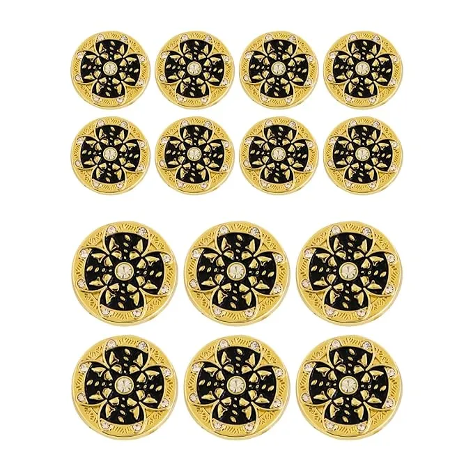 Golden Floral Metal Buttons with White Centers(8 Small   4 Big)