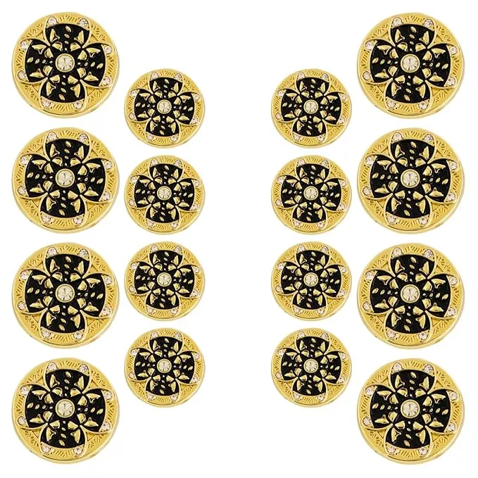 Golden Floral Metal Buttons with White Centers(8 Small   4 Big)