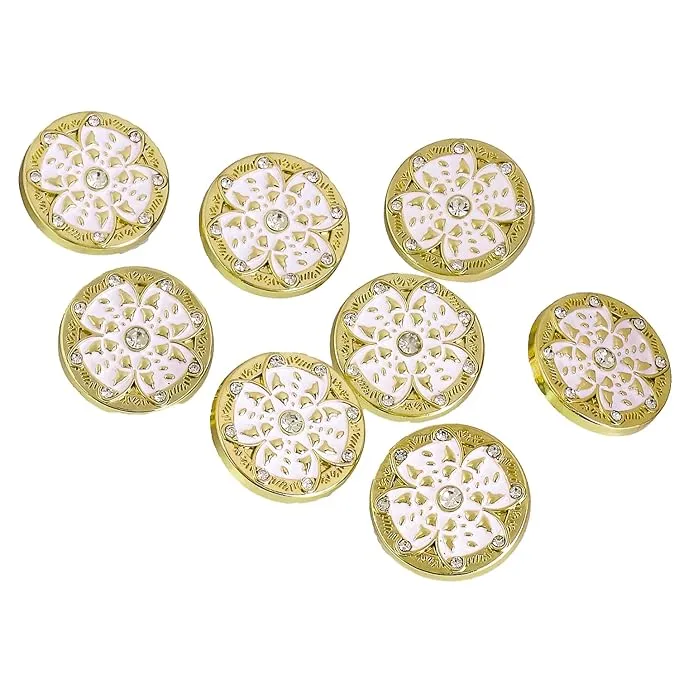 Golden Floral Metal Buttons with White Centers(8 Small   4 Big)