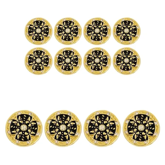 Golden Floral Metal Buttons with White Centers(8 Small   4 Big)