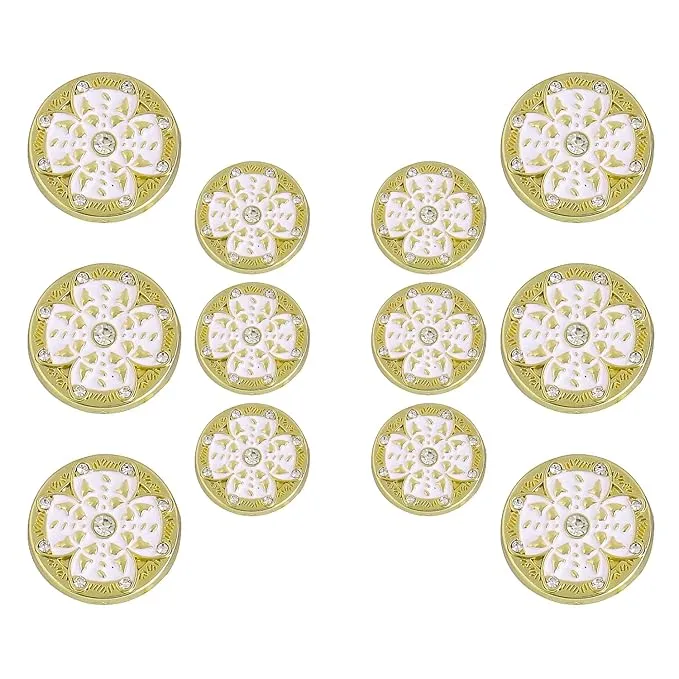 Golden Floral Metal Buttons with White Centers(8 Small   4 Big)