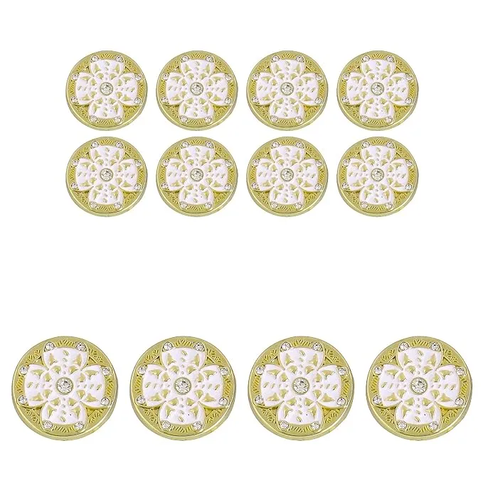 Golden Floral Metal Buttons with White Centers(8 Small   4 Big)