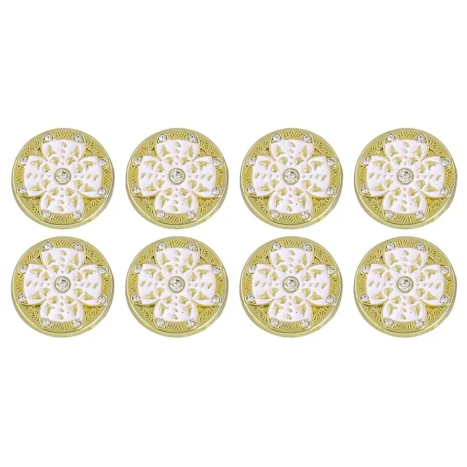 Golden Floral Metal Buttons with White Centers(8 Small   4 Big)