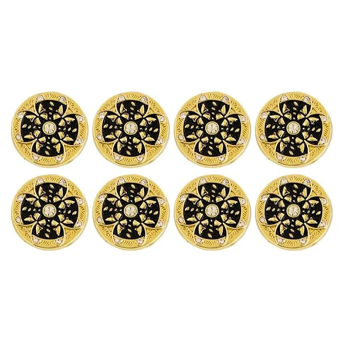 Golden Floral Metal Buttons with White Centers(8 Small   4 Big)