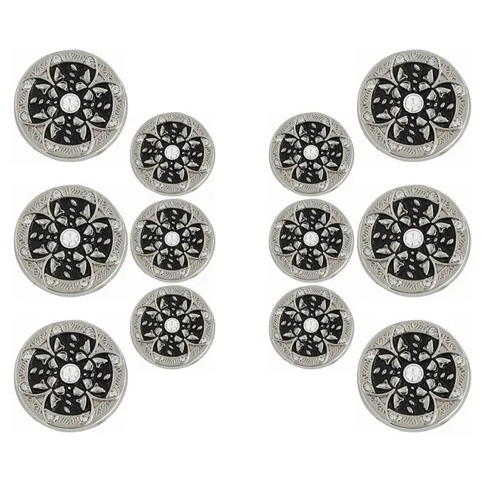 Golden Floral Metal Buttons with White Centers(8 Small   4 Big)