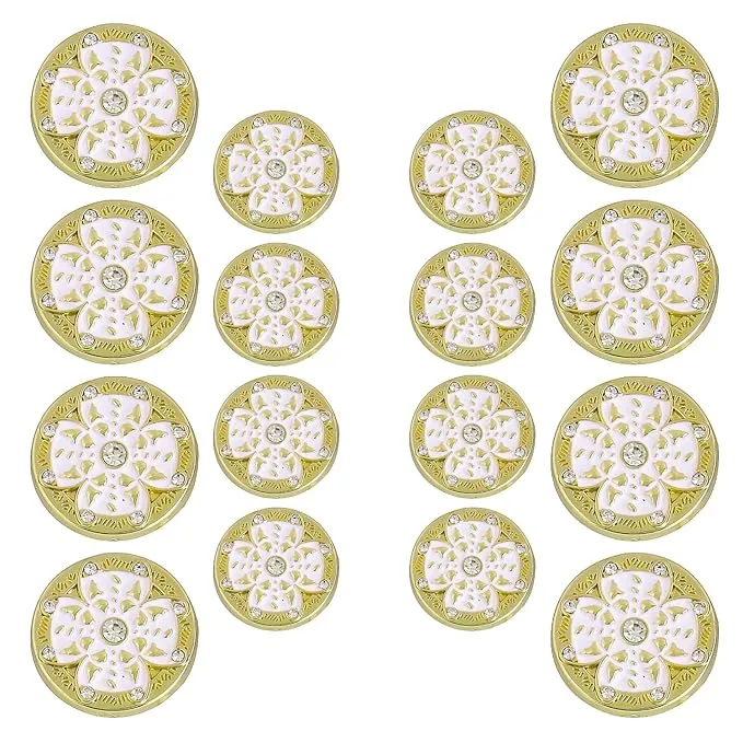 Golden Floral Metal Buttons with White Centers(8 Small   4 Big)