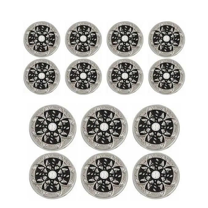 Golden Floral Metal Buttons with White Centers(8 Small   4 Big)