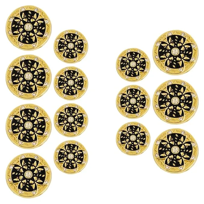 Golden Floral Metal Buttons with White Centers(8 Small   4 Big)