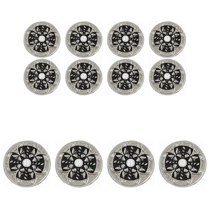 Golden Floral Metal Buttons with White Centers(8 Small   4 Big)