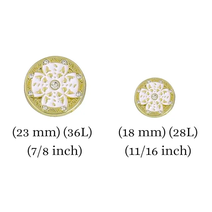 Golden Floral Metal Buttons with White Centers(8 Small   4 Big)