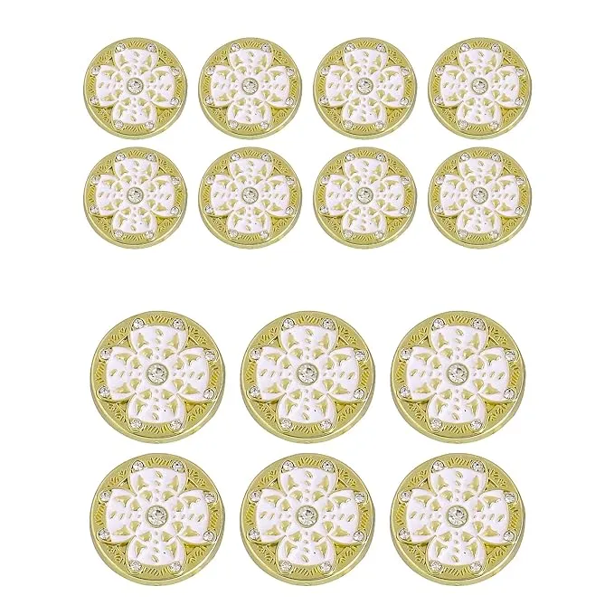 Golden Floral Metal Buttons with White Centers(8 Small   4 Big)