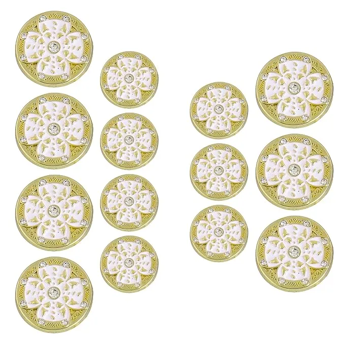 Golden Floral Metal Buttons with White Centers(8 Small   4 Big)