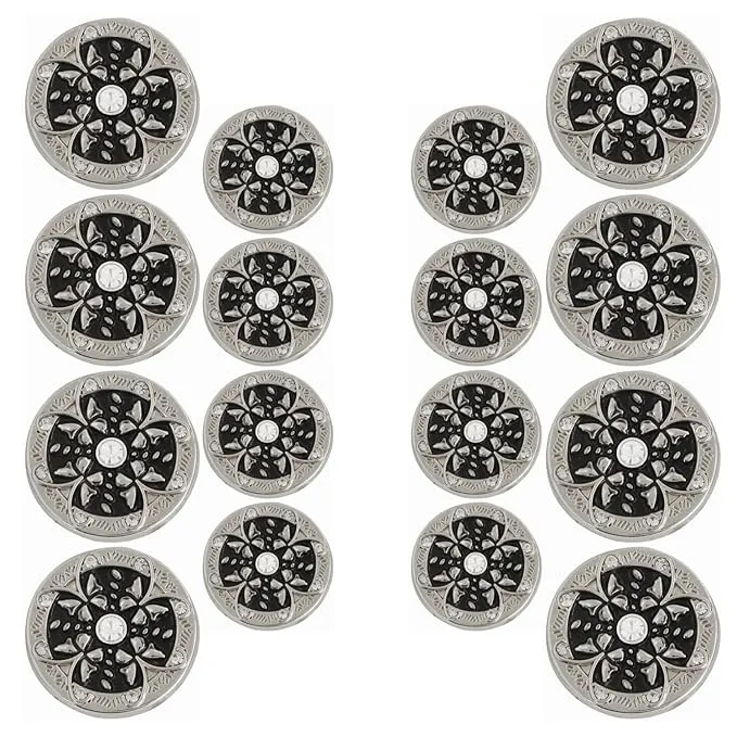 Golden Floral Metal Buttons with White Centers(8 Small   4 Big)