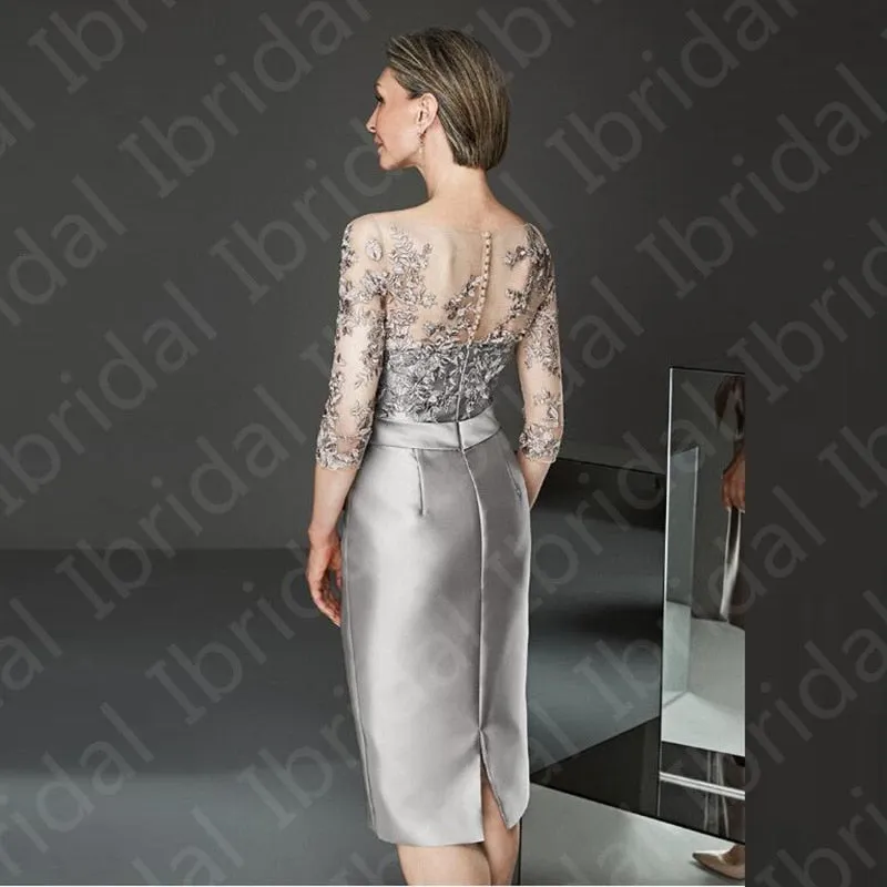 Gorgeous Silver Short Knee Length Lace Mother of the Bride Dresses