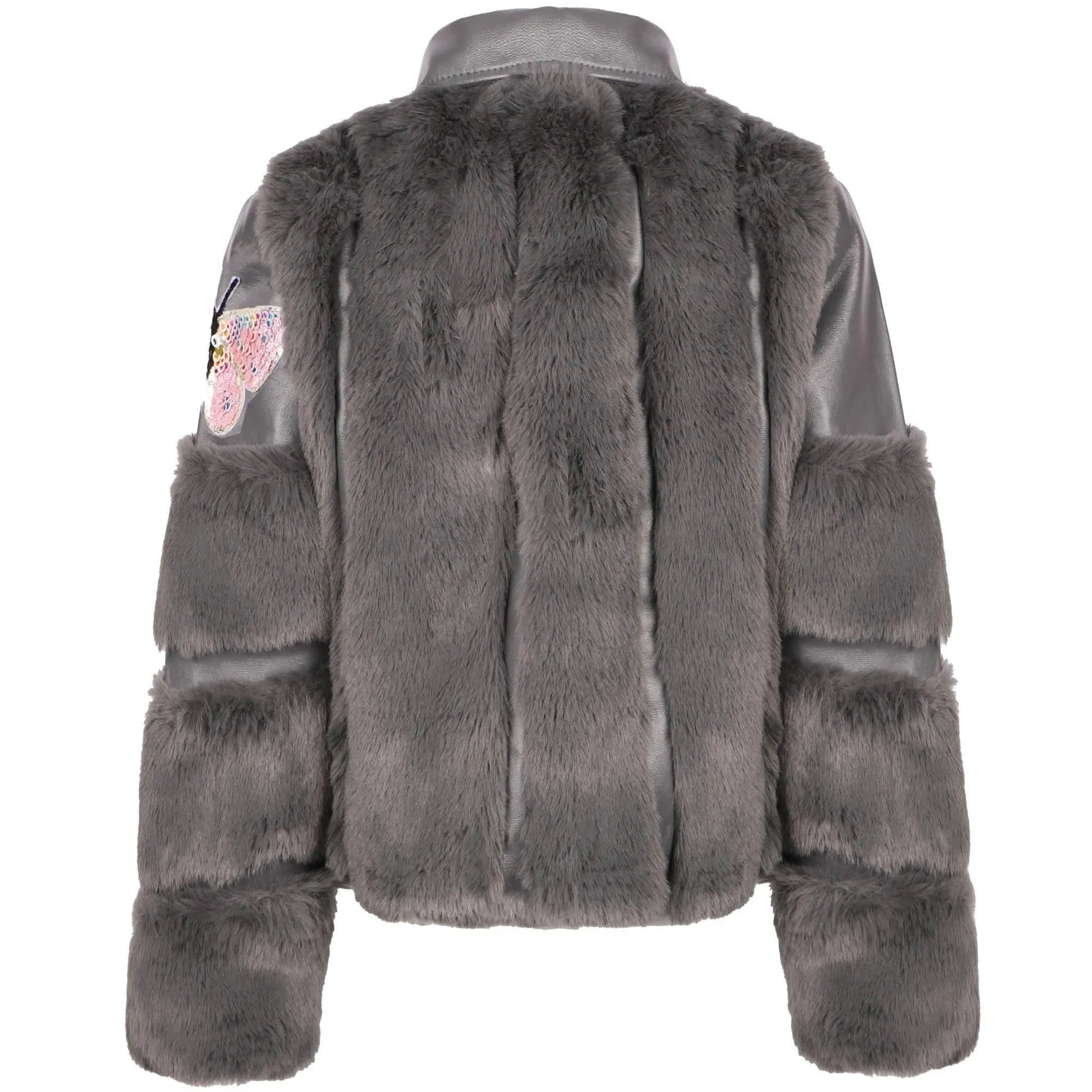 Grey Faux Fur Patch Moto