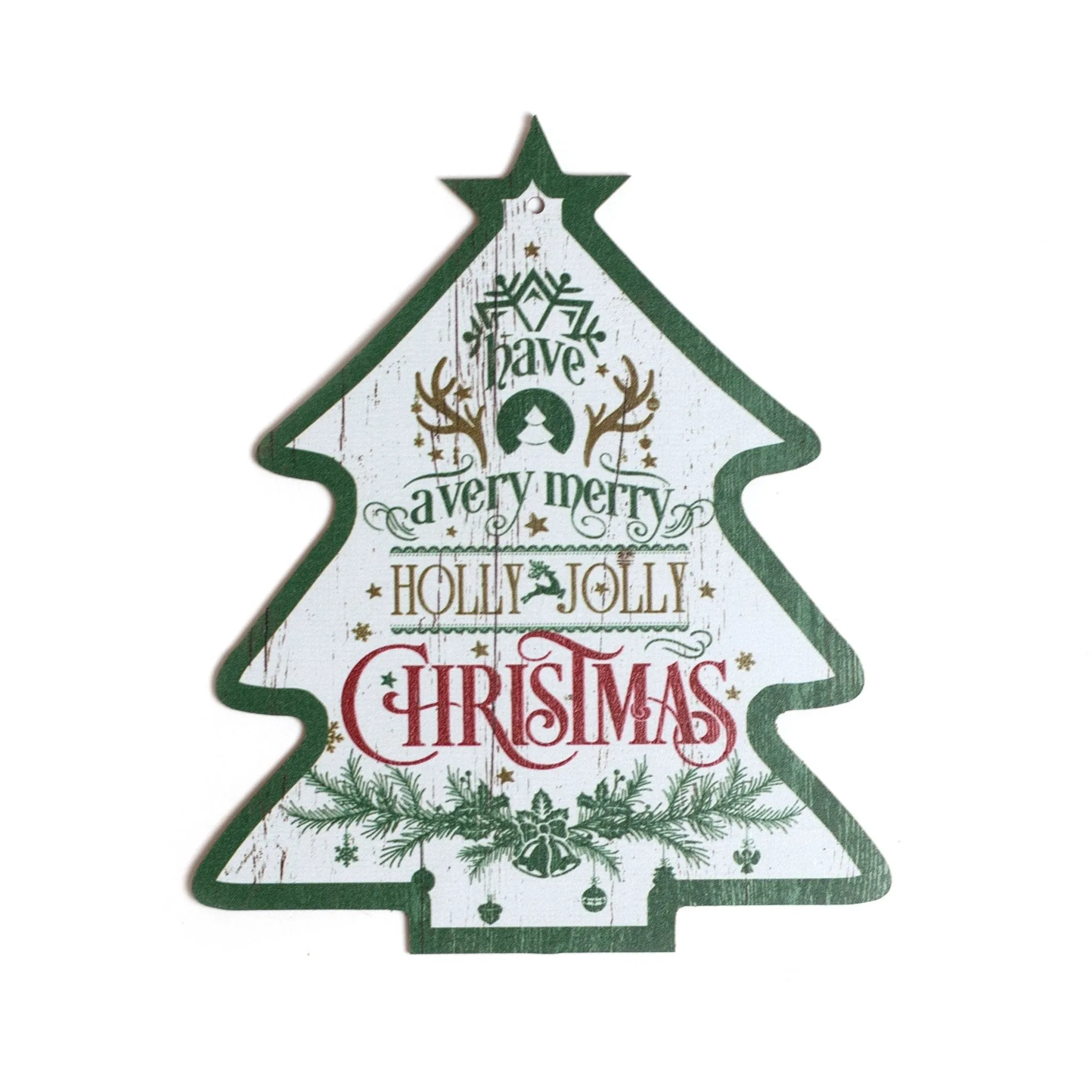 Have a Very Merry Holly Jolly Christmas Tree Wooden Sign 15x18cm 1518001