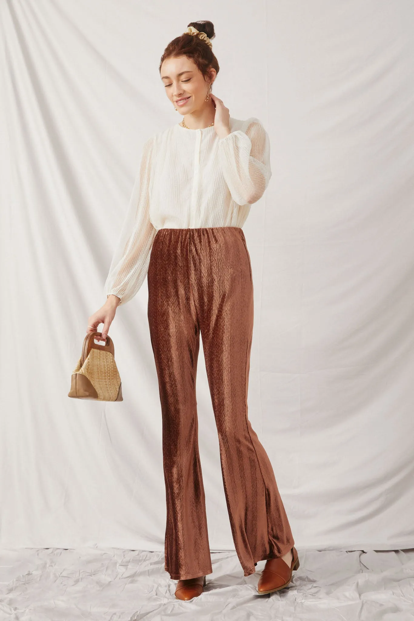 Herringbone Corduroy Bell Bottom Pants