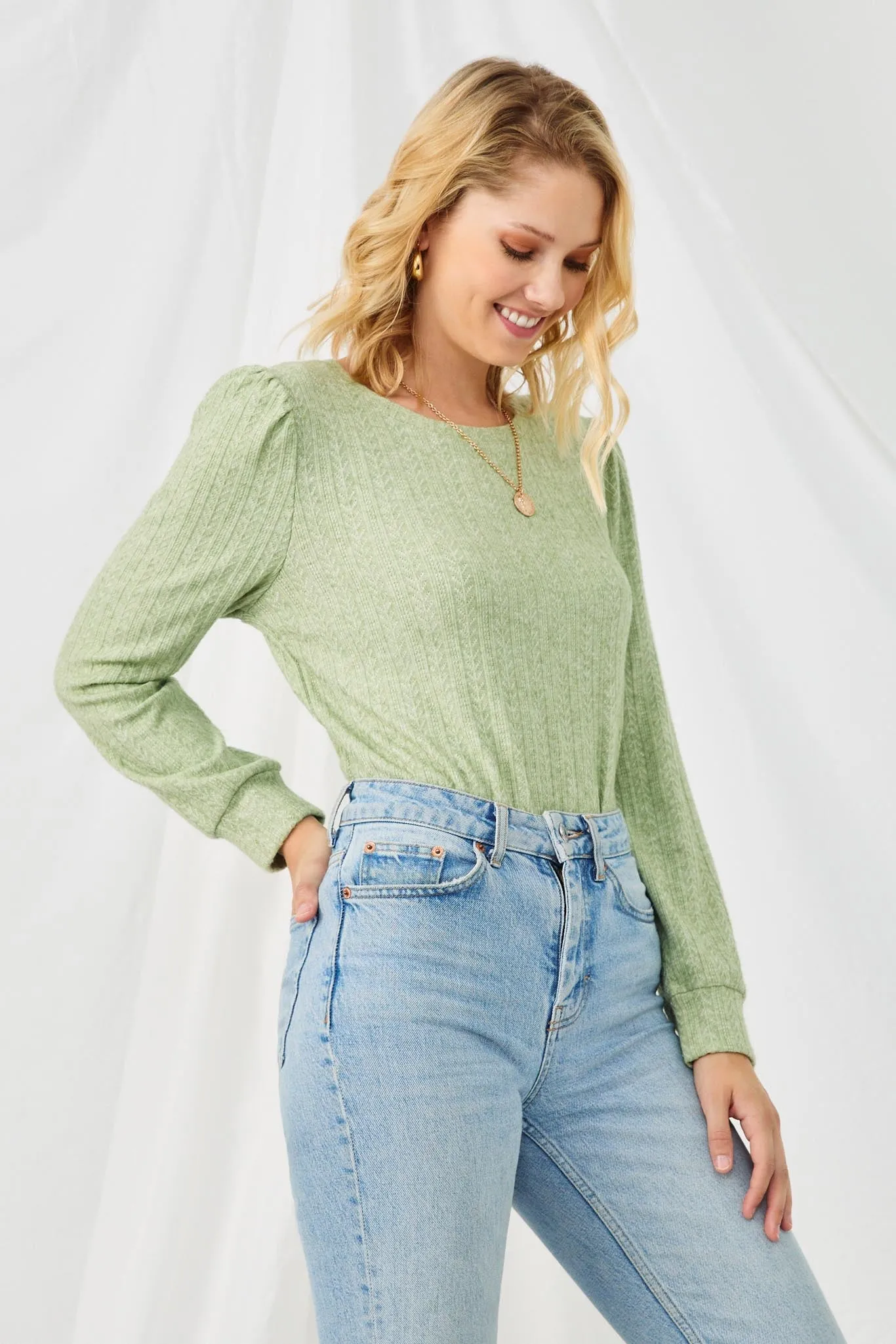 Long Sleeve Cable Knit Detail Top