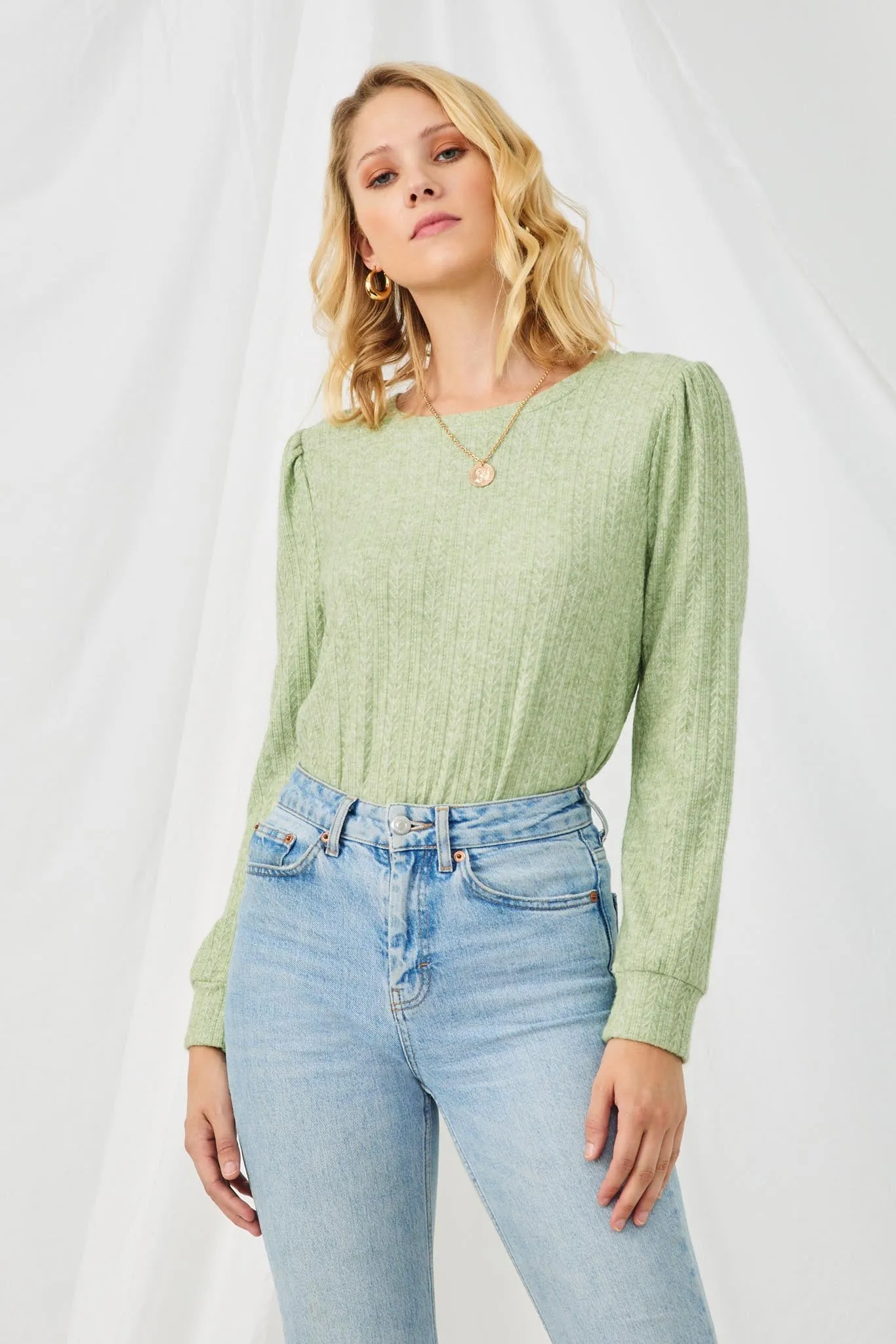 Long Sleeve Cable Knit Detail Top