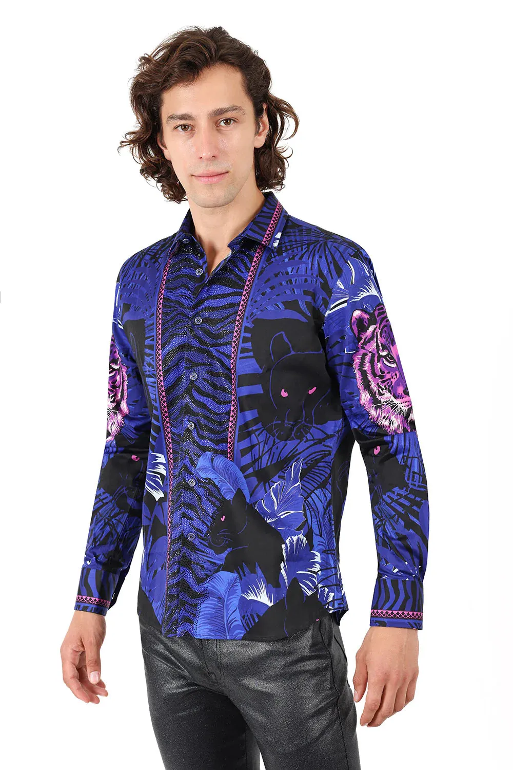 Men's Rhinestone Baroque Long Sleeve Shirt