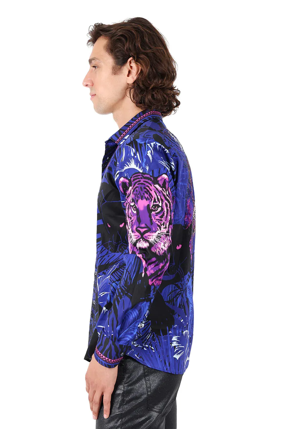 Men's Rhinestone Baroque Long Sleeve Shirt