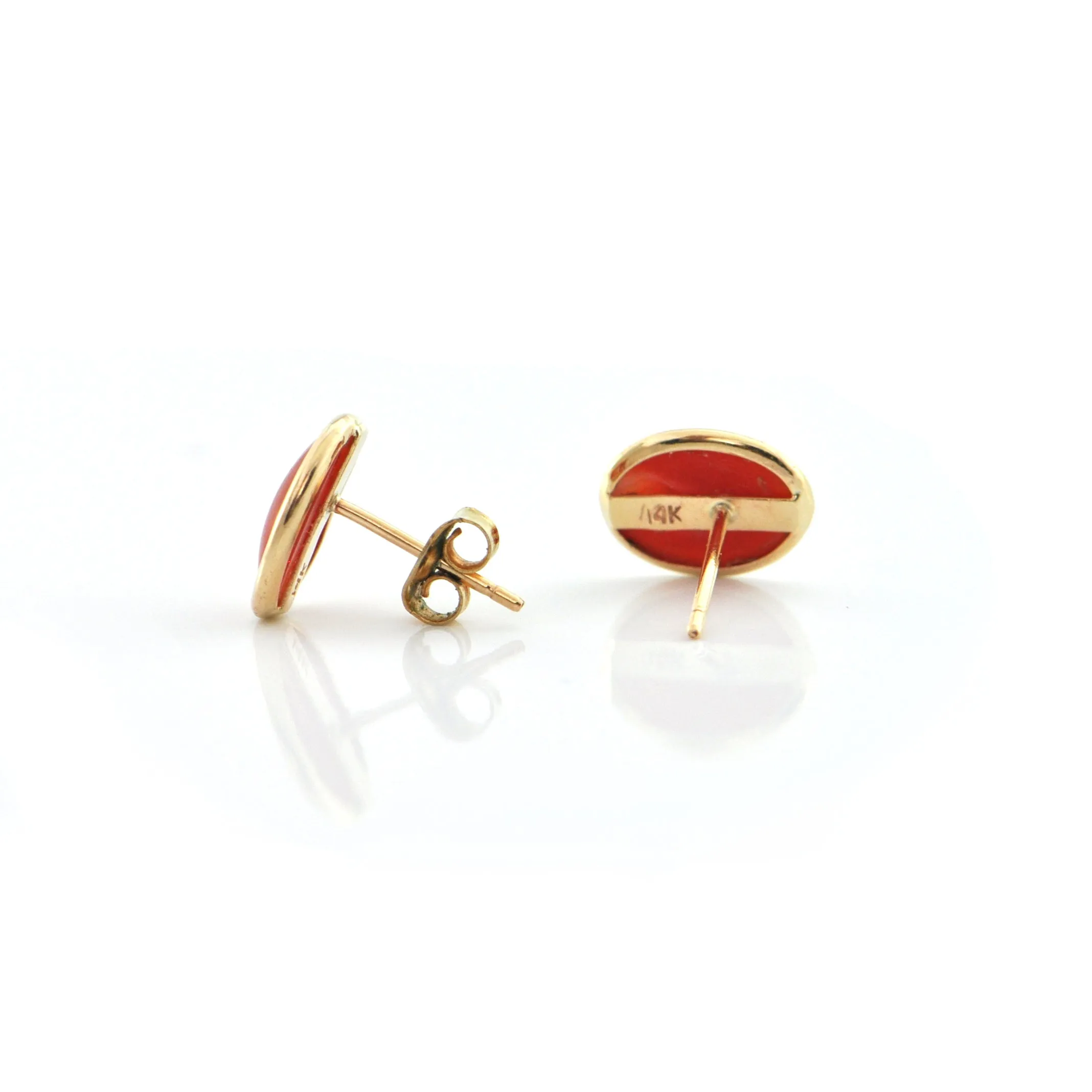 Natural Red Coral 14K Yellow Gold Stud Earrings