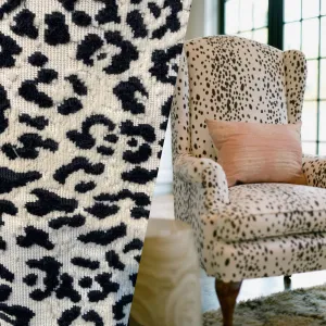 NEW Duchess Logan Snow Leopard Novelty Upholstery Velvet White and Black