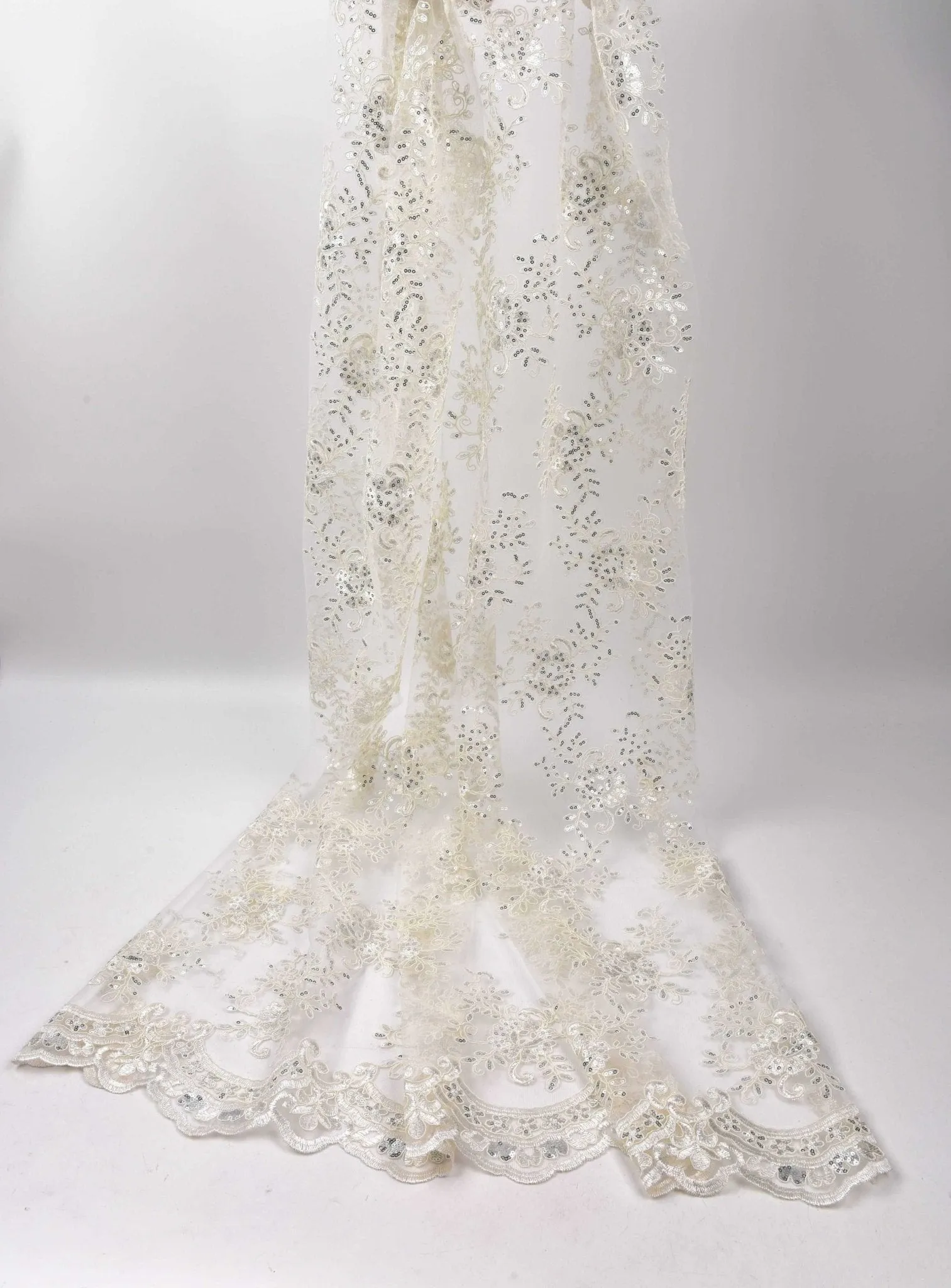 Nylon Mesh Bridal Wear Mesh Cord Lace Embroidery with Sequins Le petite Florista - GK 6584/22