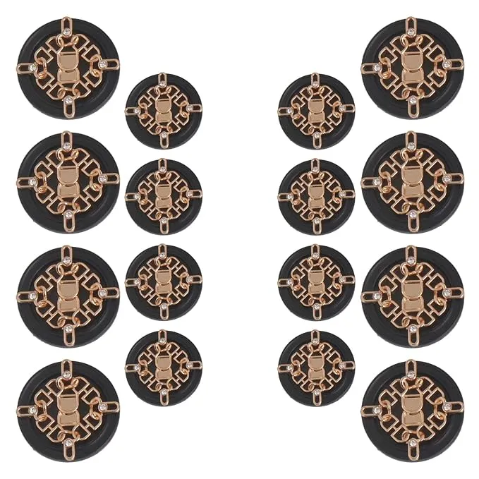 Ornate Floral and Diamond Metal Buttons(6 Big   6 Small)