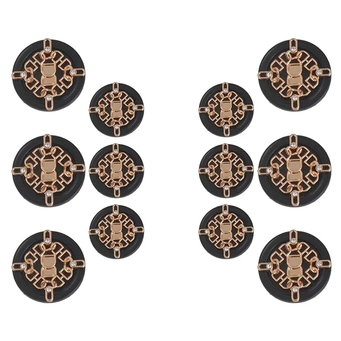 Ornate Floral and Diamond Metal Buttons(6 Big   6 Small)