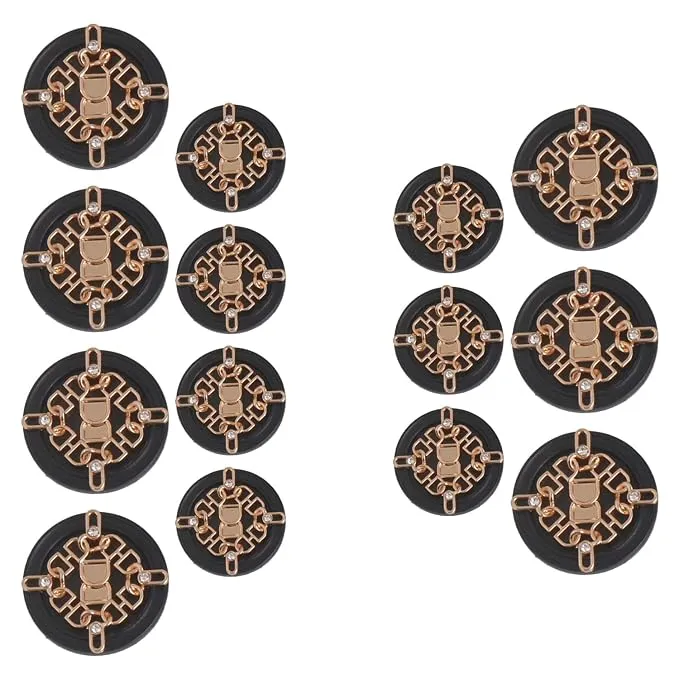 Ornate Floral and Diamond Metal Buttons(6 Big   6 Small)